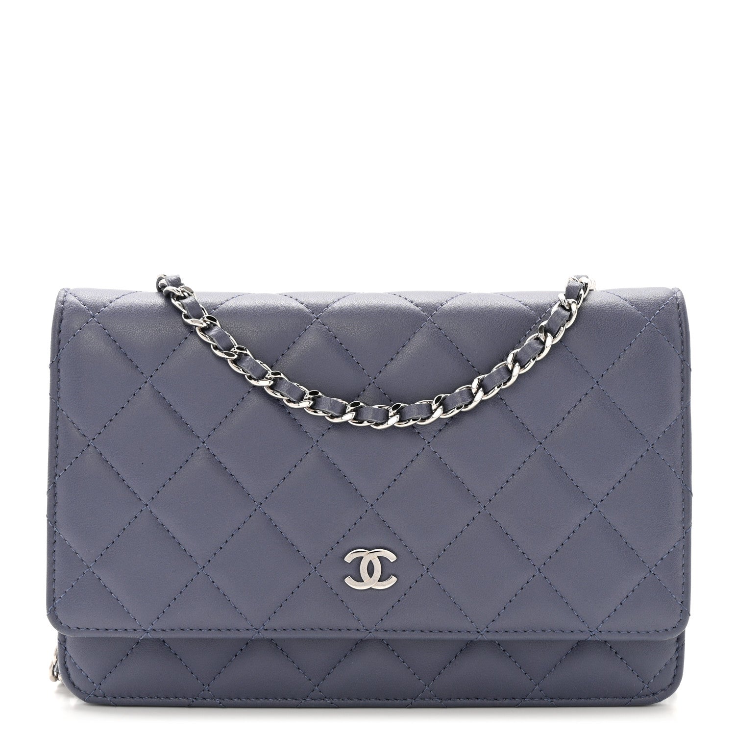 Chanel Lambskin Quilted Wallet On Chain WOC Dark Blue 1 of 12