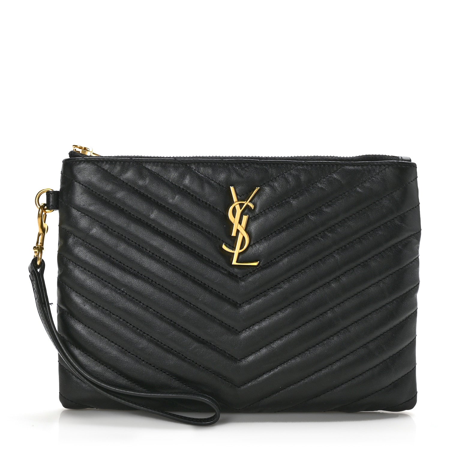 Saint Laurent Calfskin Matelasse Chevron Monogram A5 Wristlet Black 1 of 7
