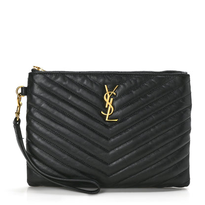 Saint Laurent Calfskin Matelasse Chevron Monogram A5 Wristlet Black 1 of 7