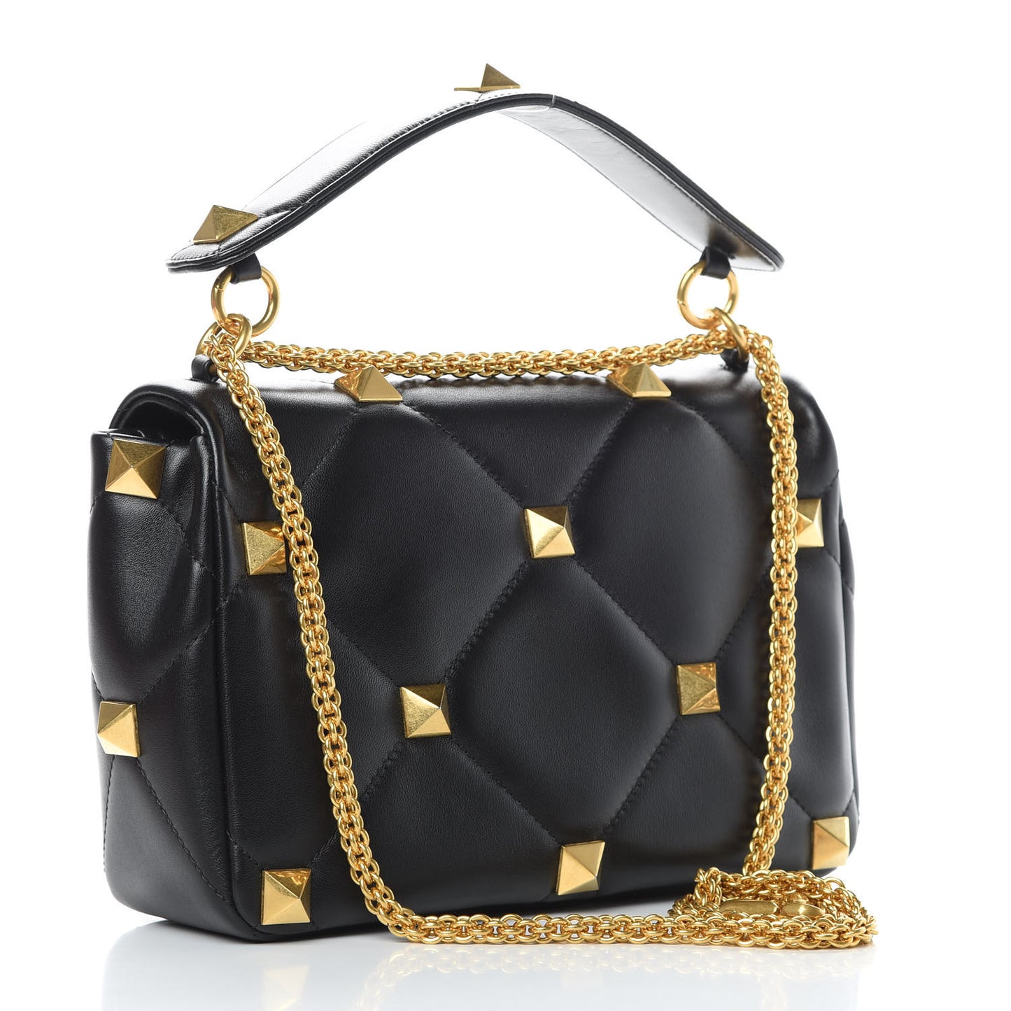 Nappa Large Roman Stud Shoulder Bag Black