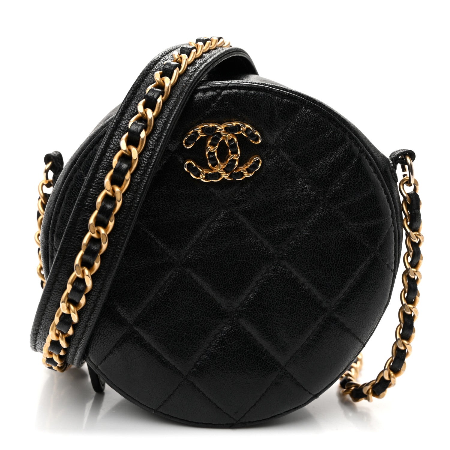 Chanel Goatskin Quilted Chanel 19 Round Clutch With Chain Black 1 of 10