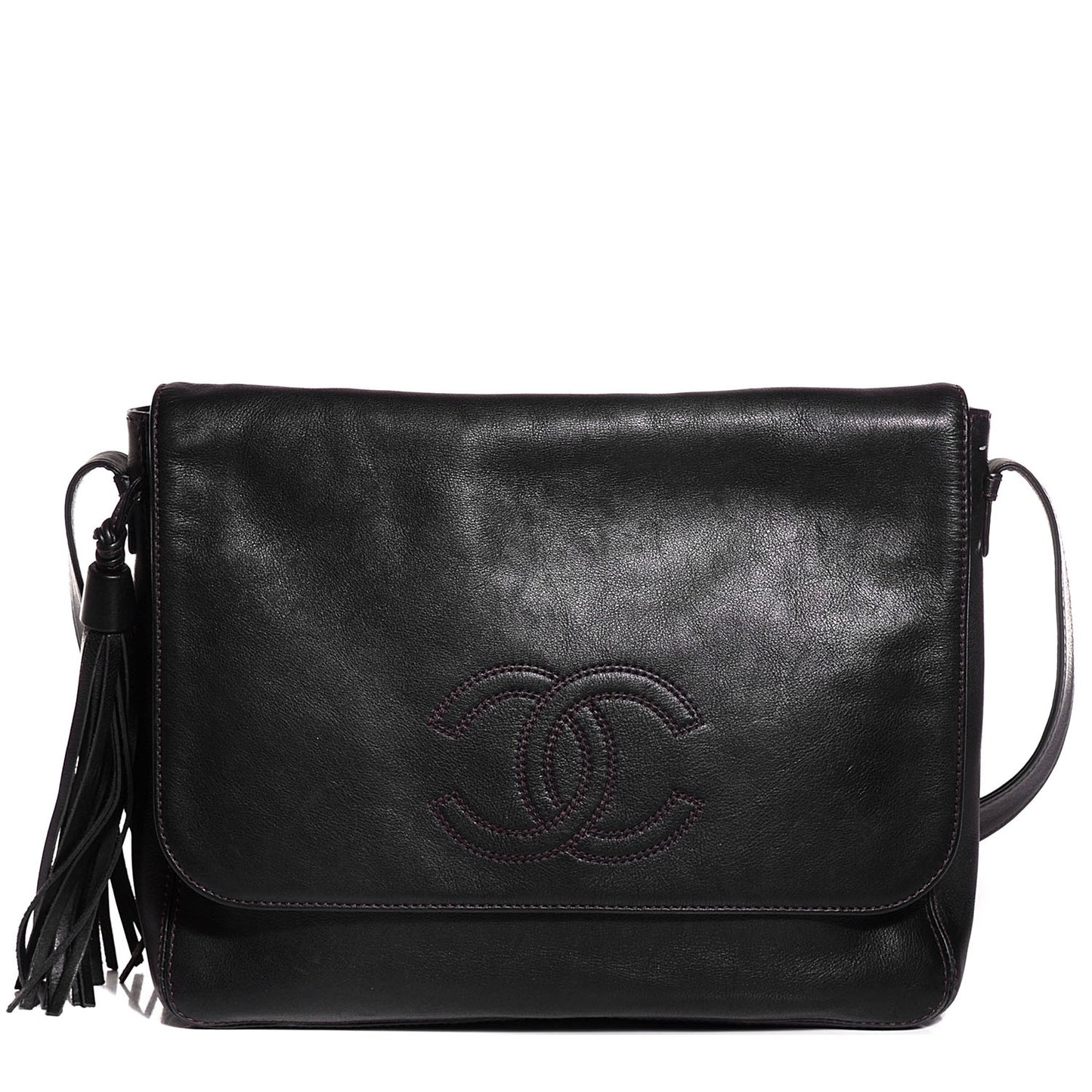 Lambskin CC Tassel Shoulder Flap Bag Black