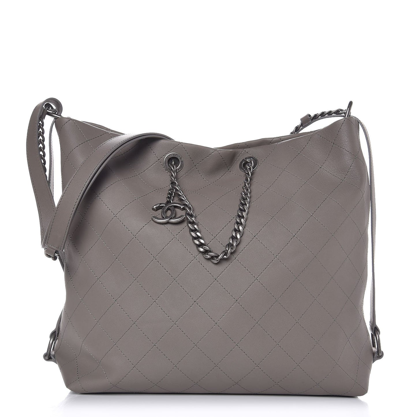 Calfskin Stitched Large Hobo Grey