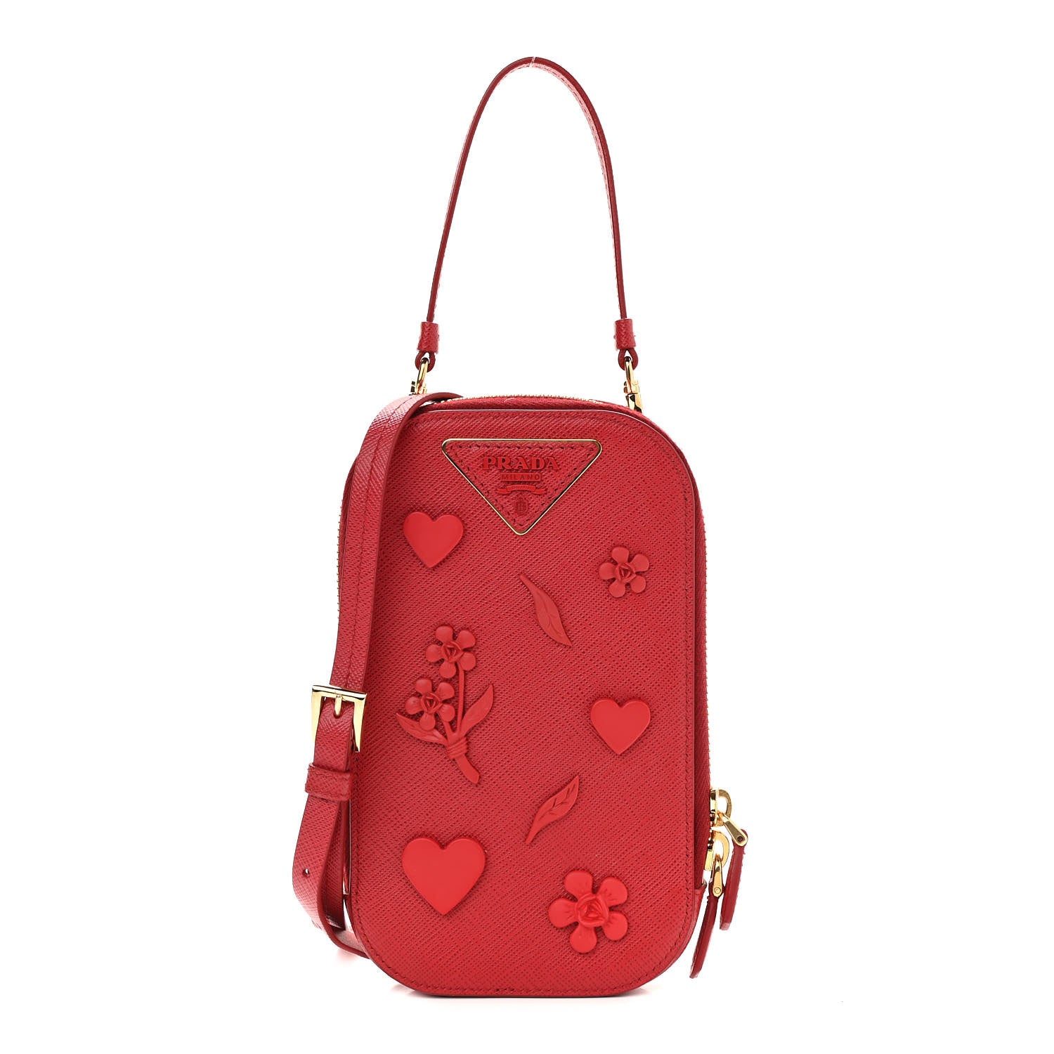 Prada Saffiano Embellished Mini Qixi Crossbody Bag Fuoco 1 of 10