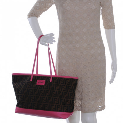 Fendi Zucca Vitello Elite Medium Roll Tote Tobacco Fuxia 2 of 8
