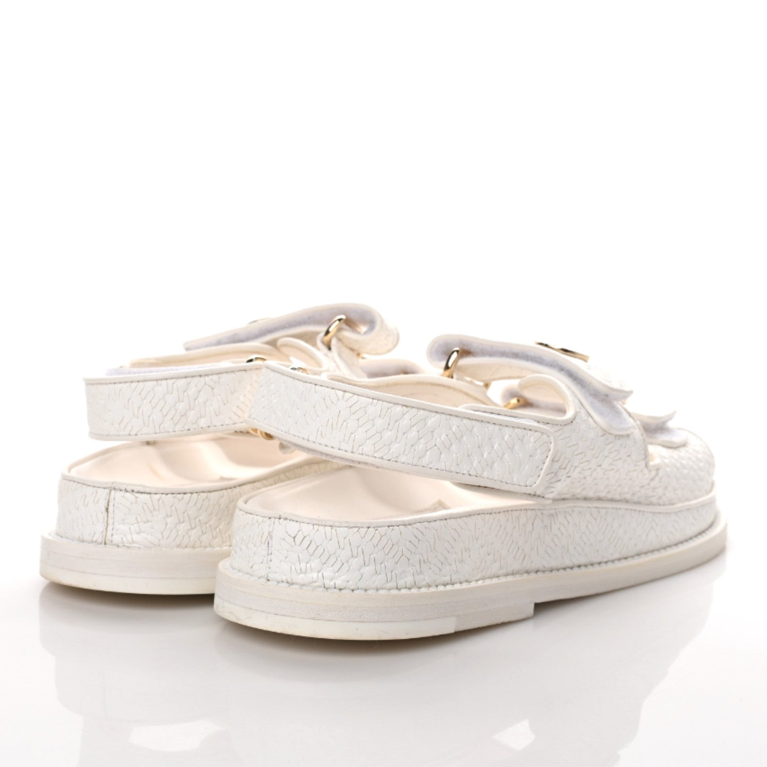 Chanel Calfskin Printed Velcro Dad Sandals 36.5 White 4 of 12