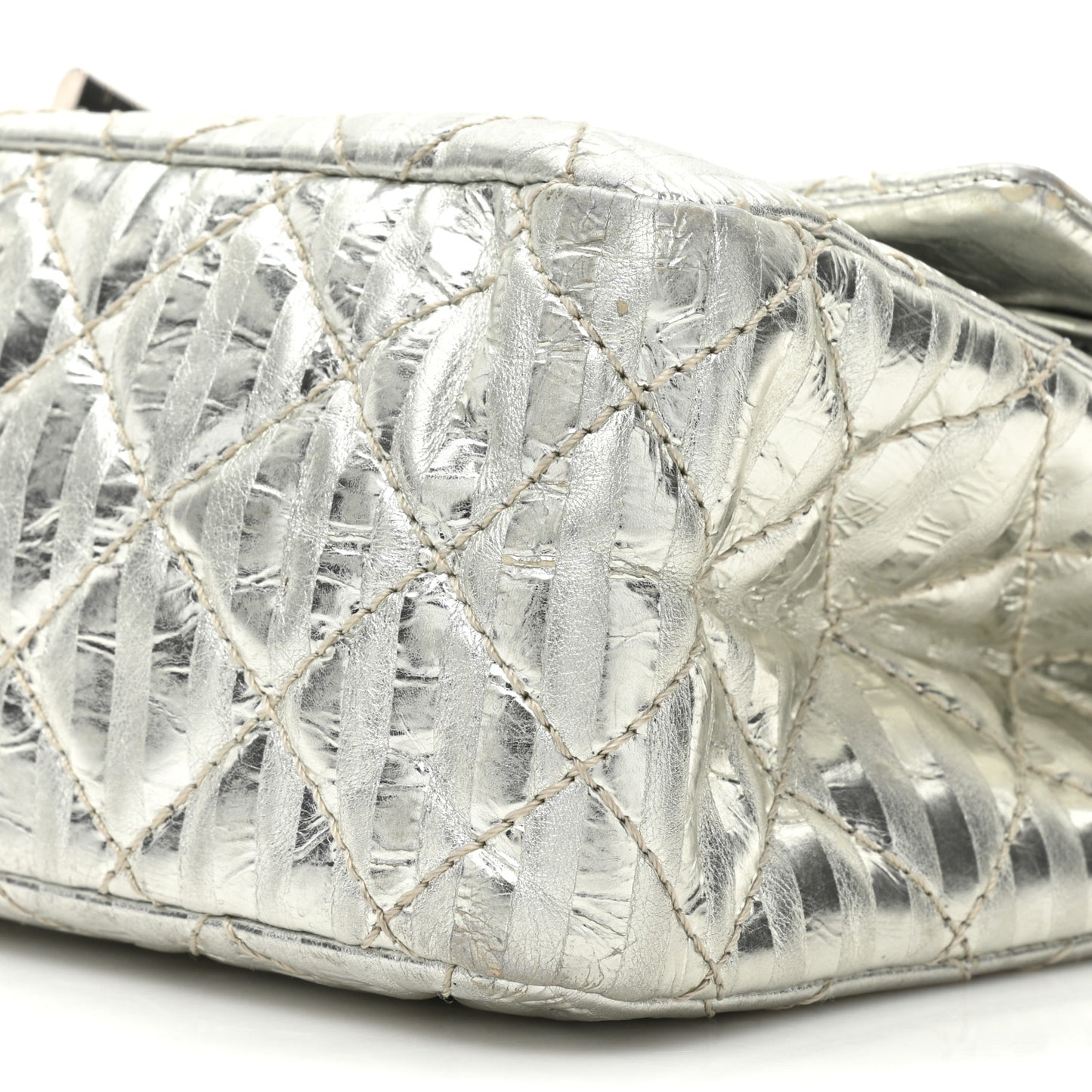 Metallic Calfskin Striped 2.55 Reissue 227 Silver