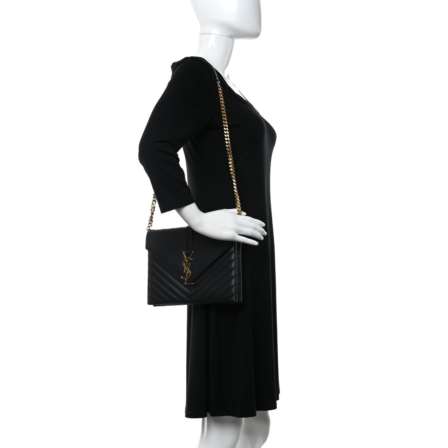 Saint Laurent Calfskin Matelasse Chevron Medium Monogram Satchel Black 2 of 8