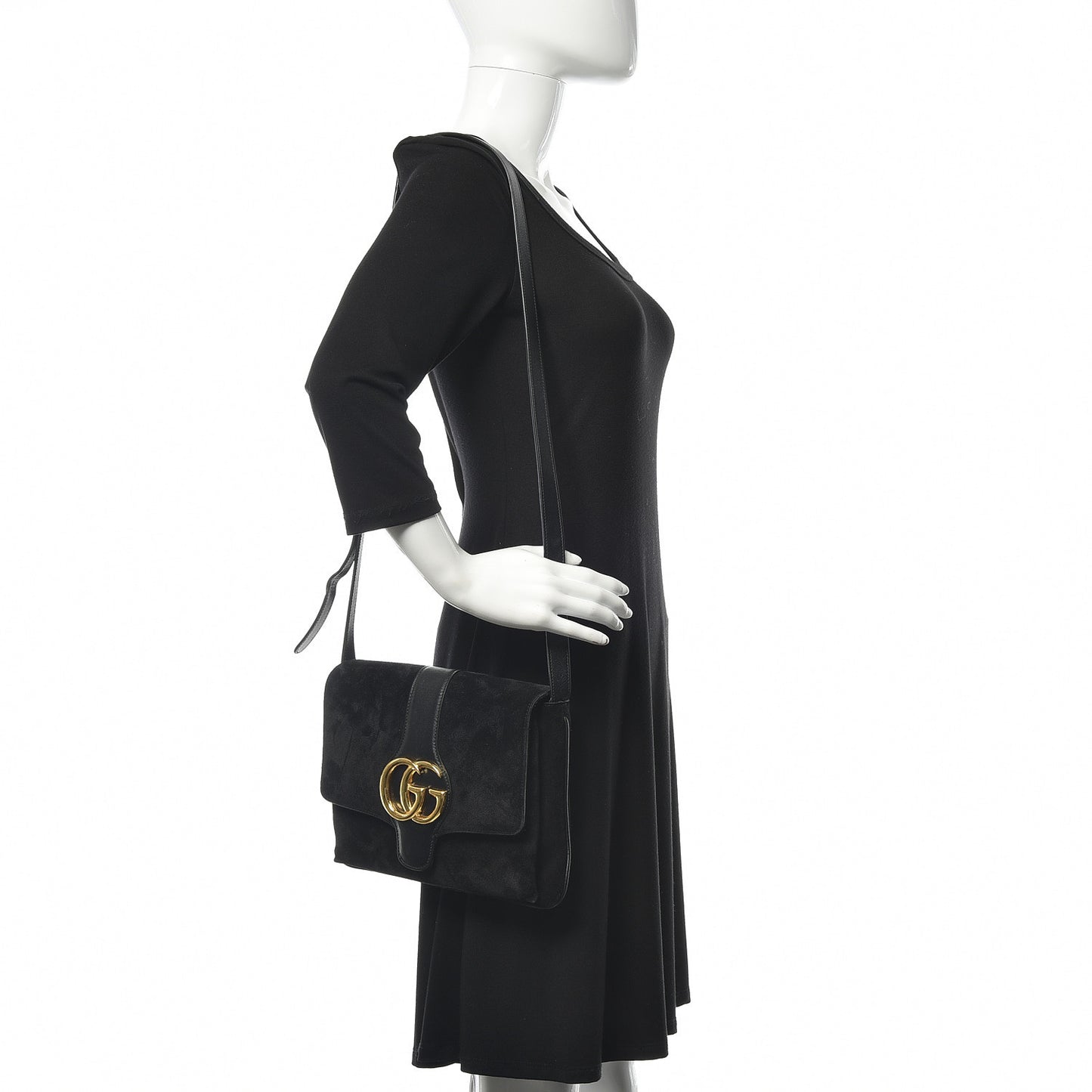 Suede Medium Arli Flap Shoulder Bag Black