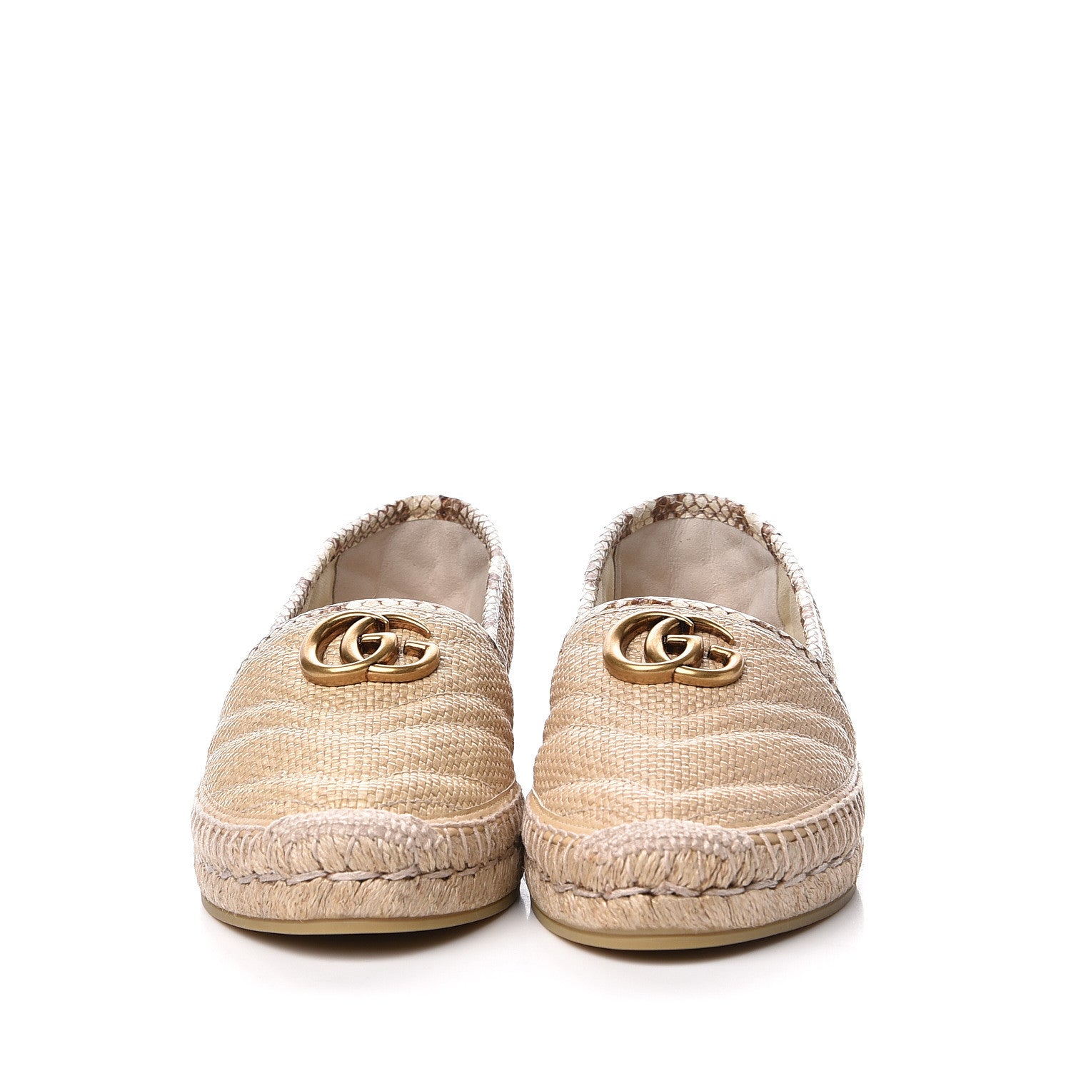 Gucci Straw Elaphe Matelasse GG Marmont Espadrilles 38 Natural Cream Brown 3 of 11