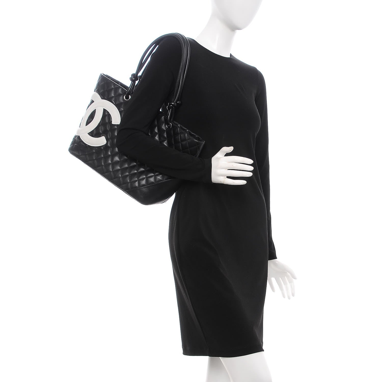 Chanel Calfskin Quilted Large Cambon Tote Black White 2 of 13