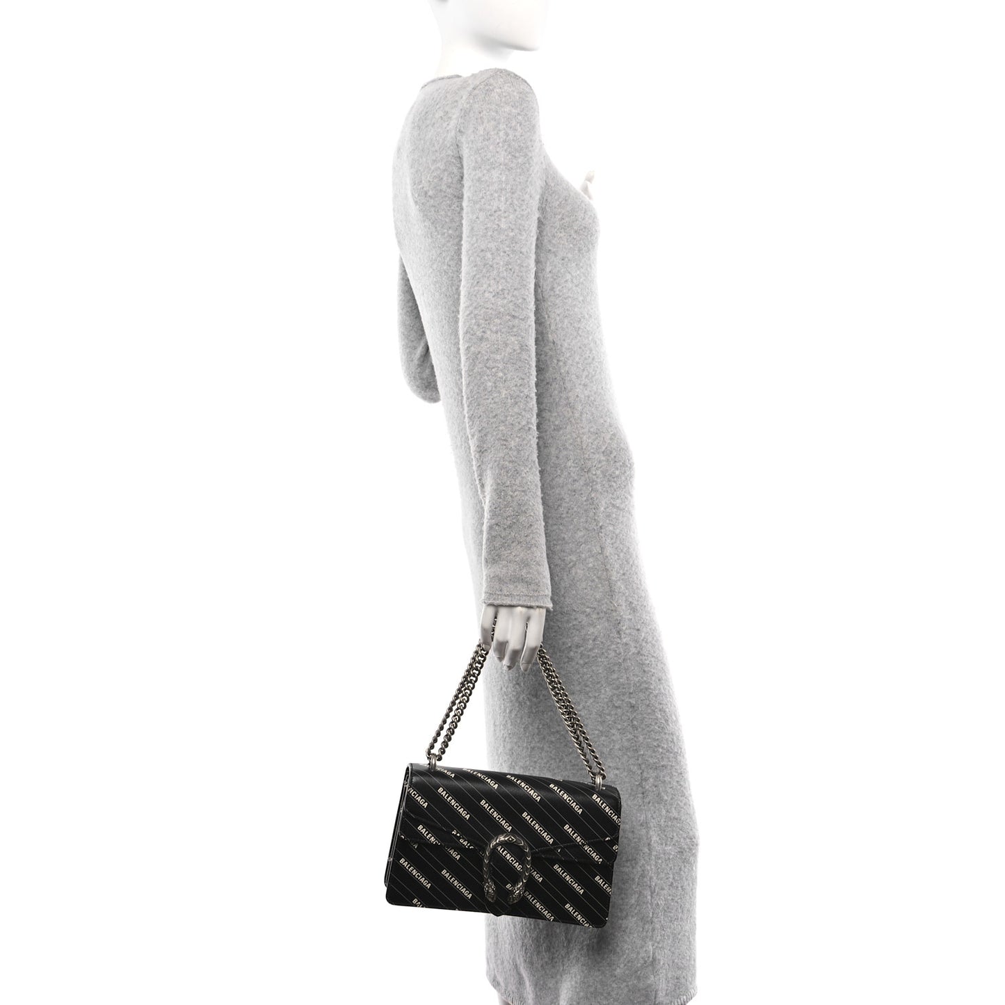 X BALENCIAGA Calfskin Logo Print Small Dionysus Shoulder Bag Black