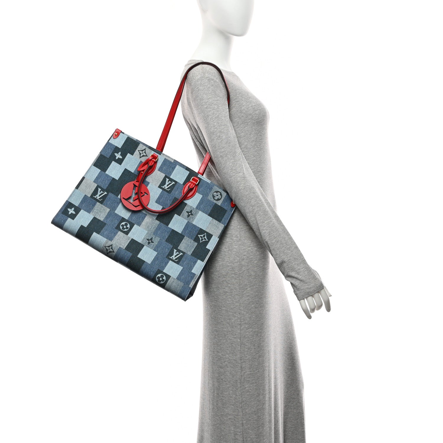 Louis Vuitton Denim Damier Monogram Onthego Blue Rouge 2 of 9