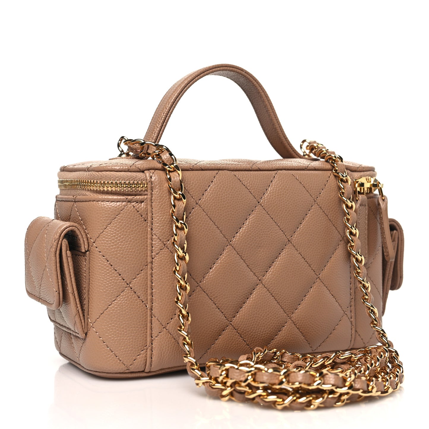 Caviar Quilted Polly Pocket East West Top Vanity With Chain Brown