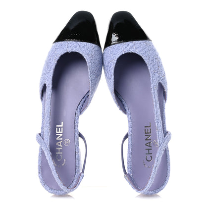 Chanel Iridescent Wool Tweed Patent Cap Toe CC Slingback Flats 40 Light Purple Silver Black 2 of 10