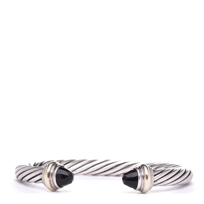 David Yurman Sterling Silver 14K Yellow Gold Black Onyx 7mm Cable Classics Bracelet 1 of 5