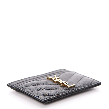 Saint Laurent Grain De Poudre Matelasse Chevron Monogram Credit Card Case Black 4 of 8