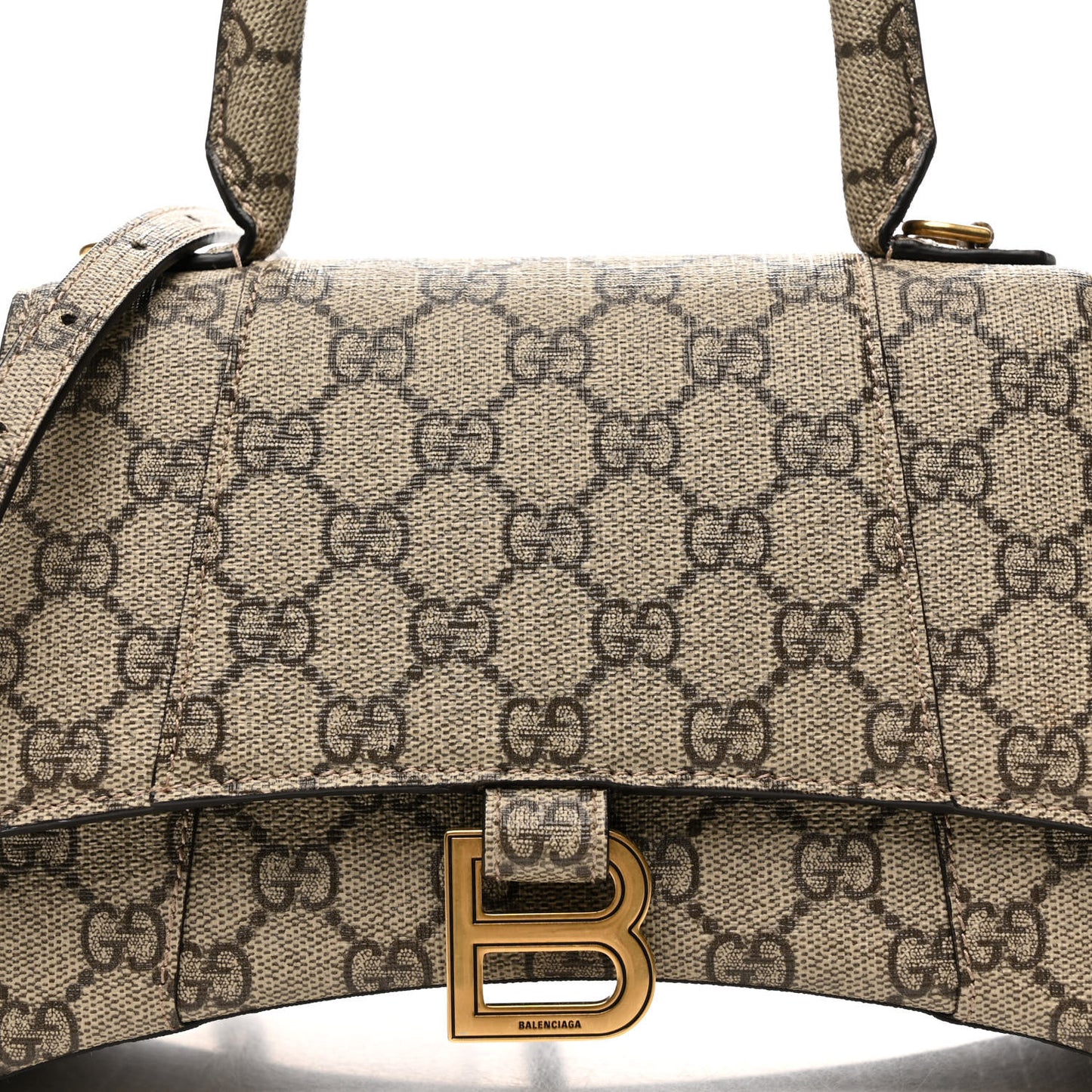 X GUCCI GG Supreme Monogram Small Hourglass Top Handle Bag Beige Ebony