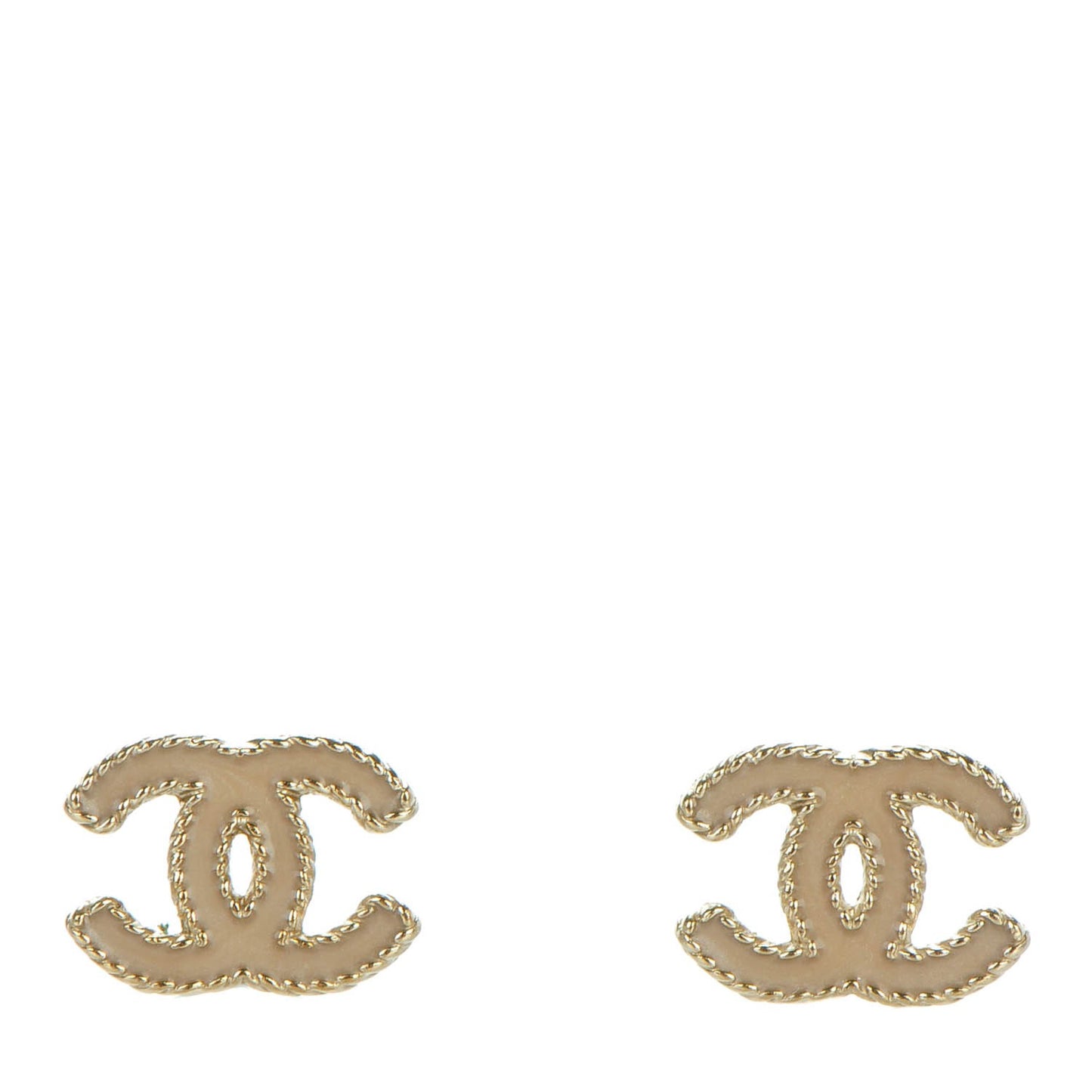 Enamel CC Earrings Beige Gold