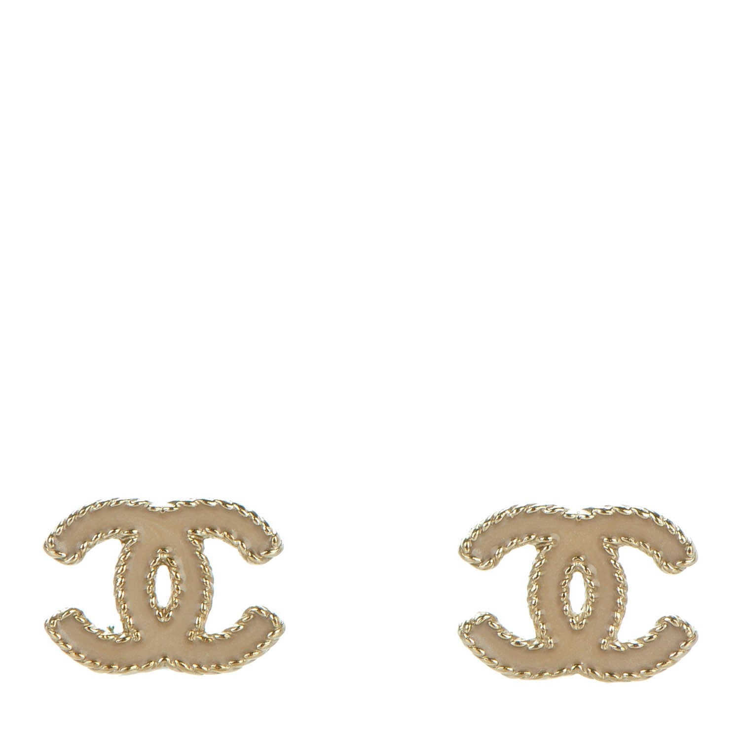 Chanel Enamel CC Earrings Beige Gold 1 of 10