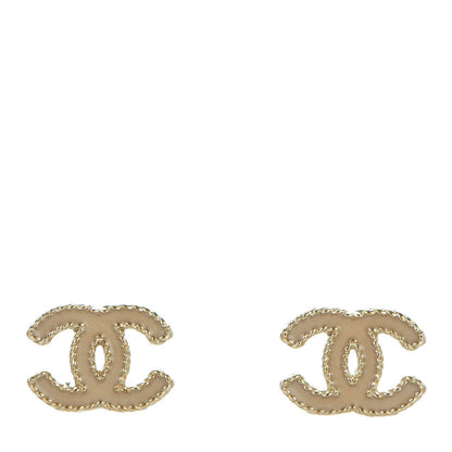 Chanel Enamel CC Earrings Beige Gold 1 of 10