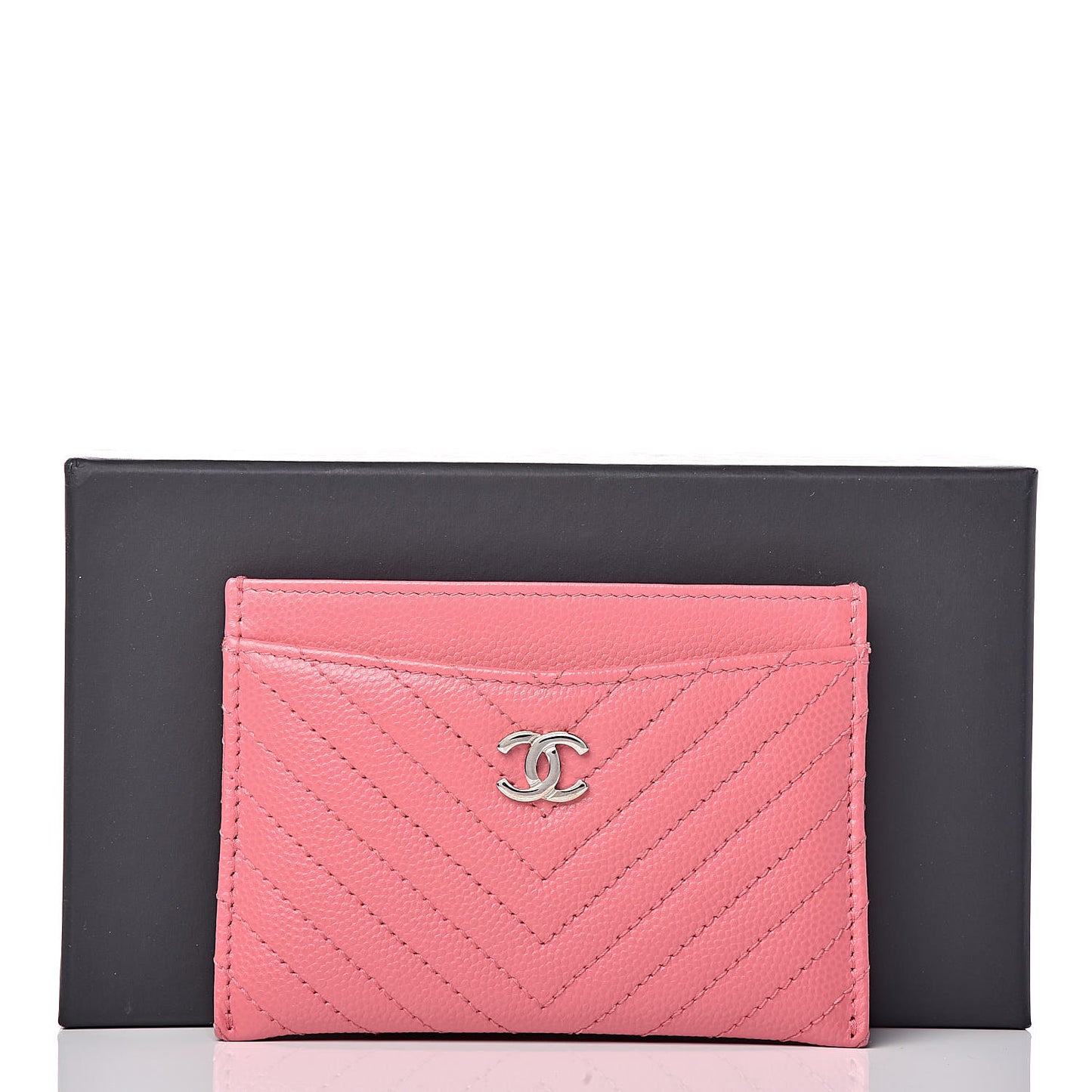 Caviar Chevron Quilted Card Holder Pink
