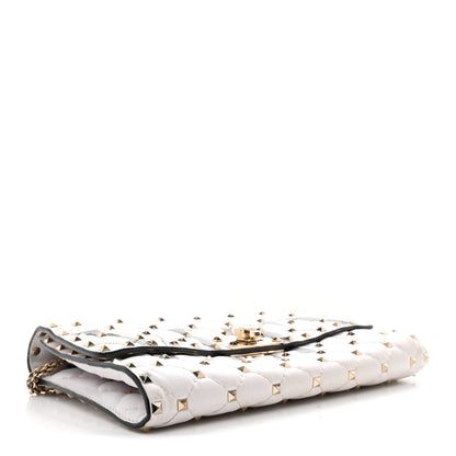 Valentino Garavani Lambskin VLTN Print Rockstud Spike Wallet On Chain White 4 of 9