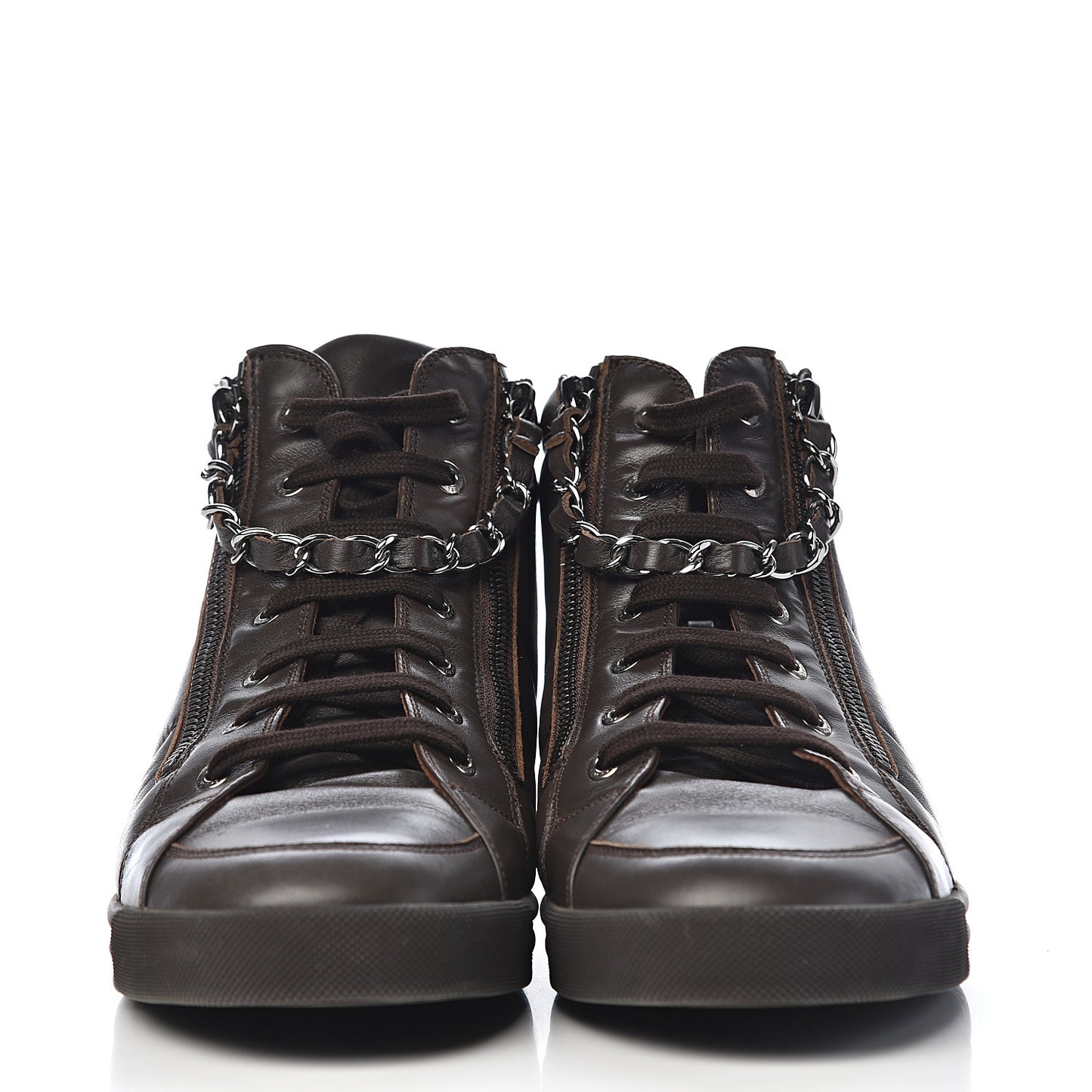 Calfskin Mens Zipped Sneakers 43 Brown