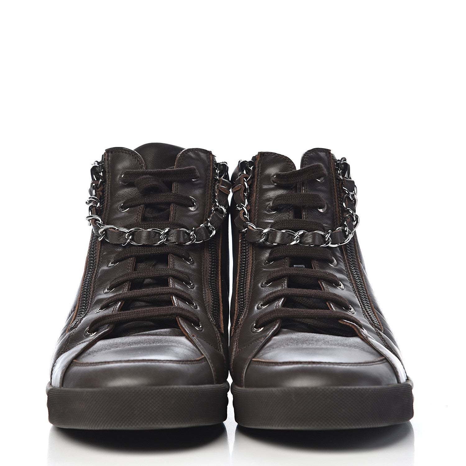 Chanel Calfskin Mens Zipped Sneakers 43 Brown 2 of 10
