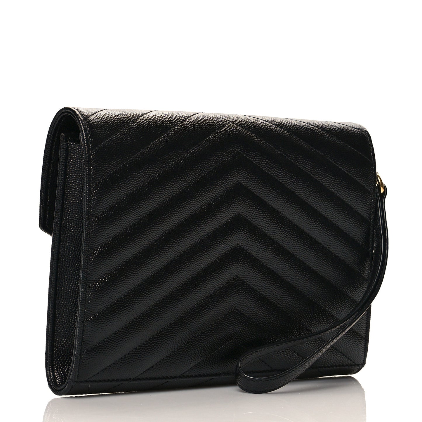 Grain De Poudre Matelasse Chevron Monogram Envelope Clutch Black