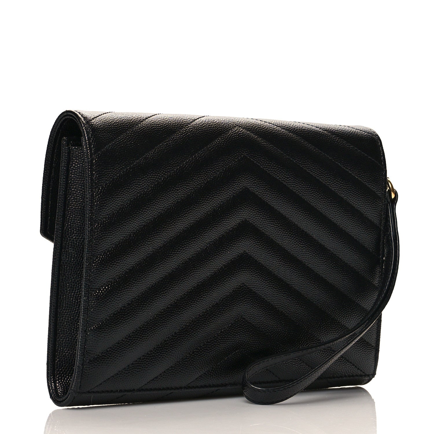 Saint Laurent Grain De Poudre Matelasse Chevron Monogram Envelope Clutch Black 4 of 13