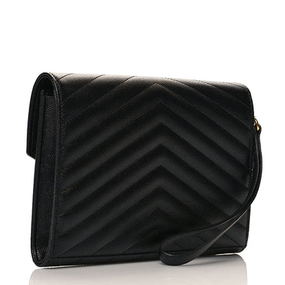 Saint Laurent Grain De Poudre Matelasse Chevron Monogram Envelope Clutch Black 4 of 13