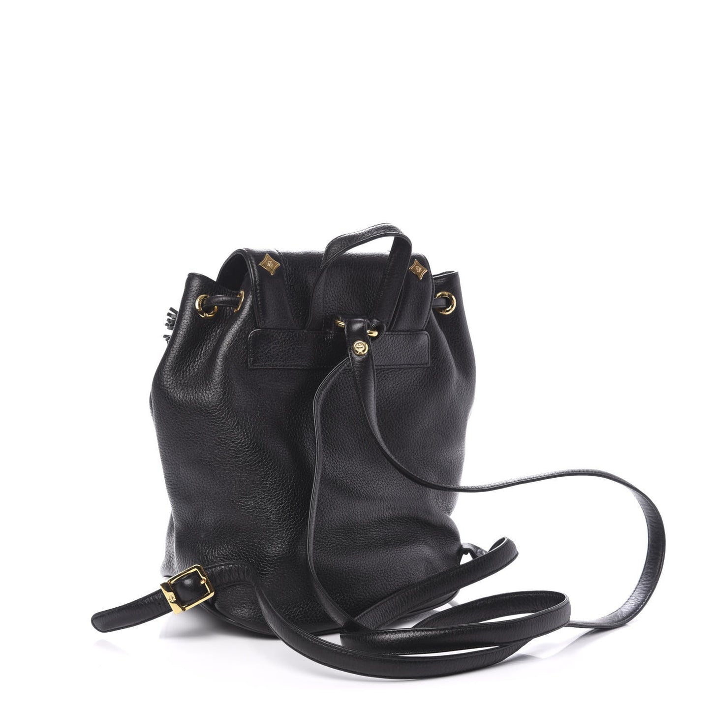 Grained Calfskin Studded Drawstring Backpack Black