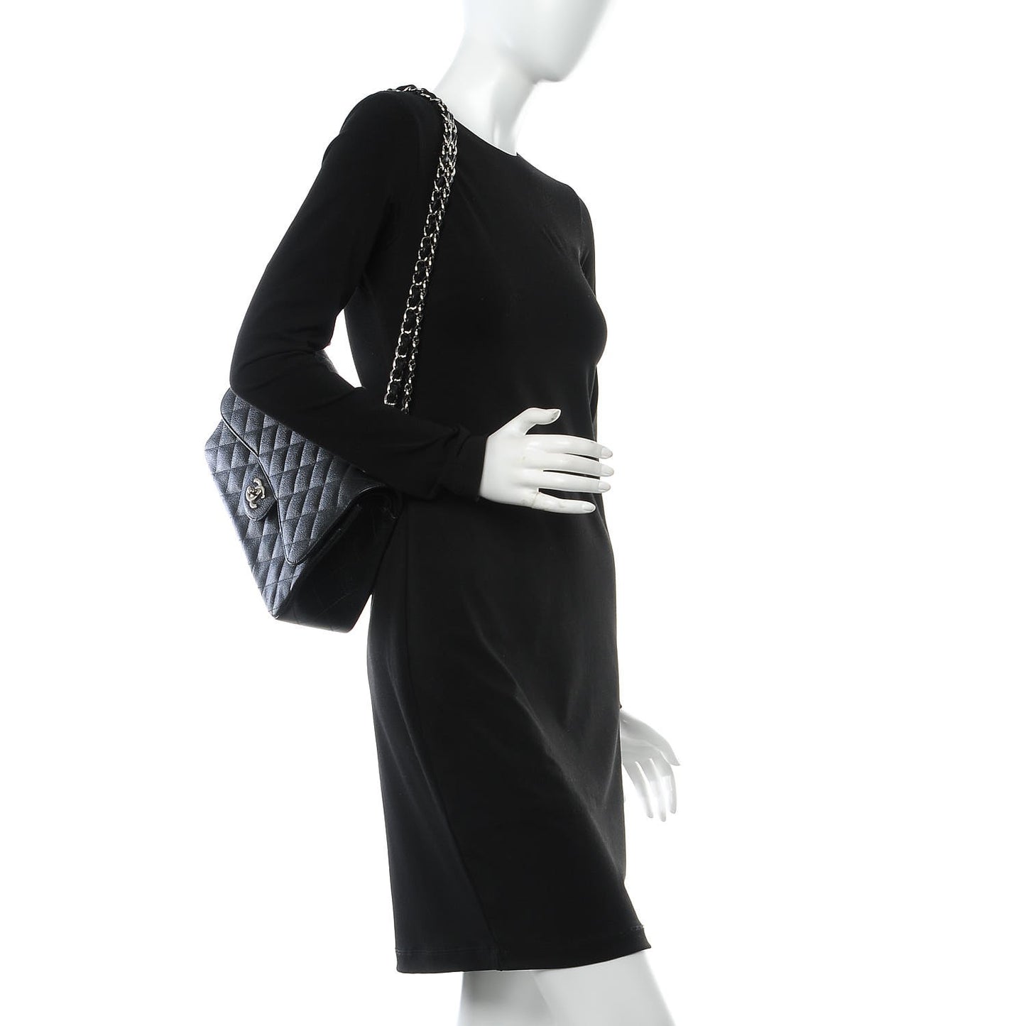 Caviar Quilted Jumbo Double Flap Black