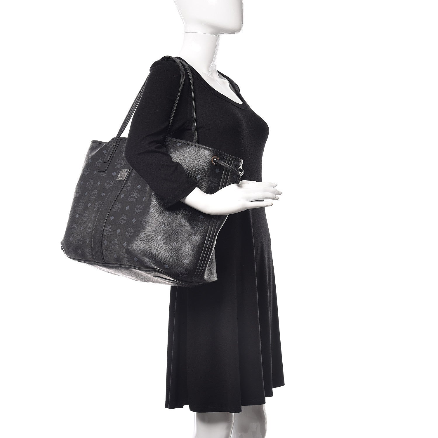 MCM Visetos Large Liz Reversible Shopper Tote Black 3 of 16