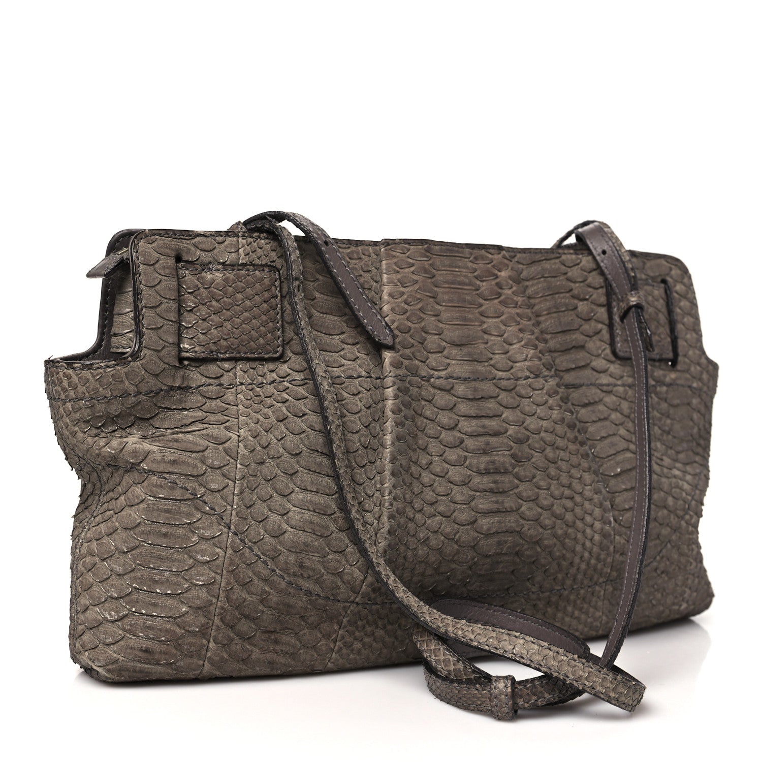 Salvatore Ferragamo Snakeskin Gancio Satchel Clutch 3 of 12