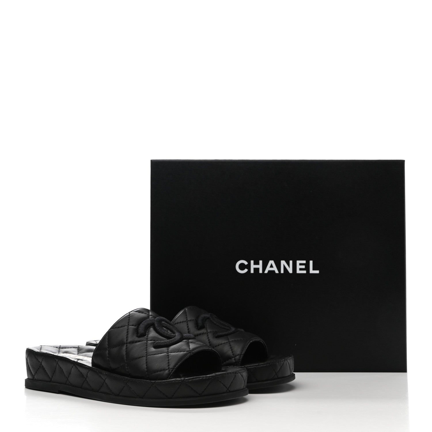 Chanel Lambskin Quilted CC Mules Sandals 37 Black 9 of 9