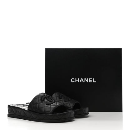 Chanel Lambskin Quilted CC Mules Sandals 37 Black 9 of 9