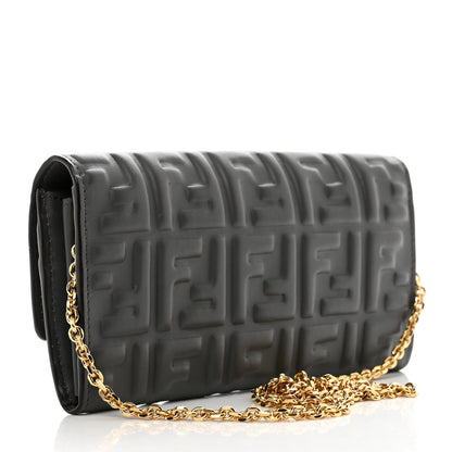 Fendi Nappa FF Embossed Continental Wallet On Chain Anthracite 3 of 9