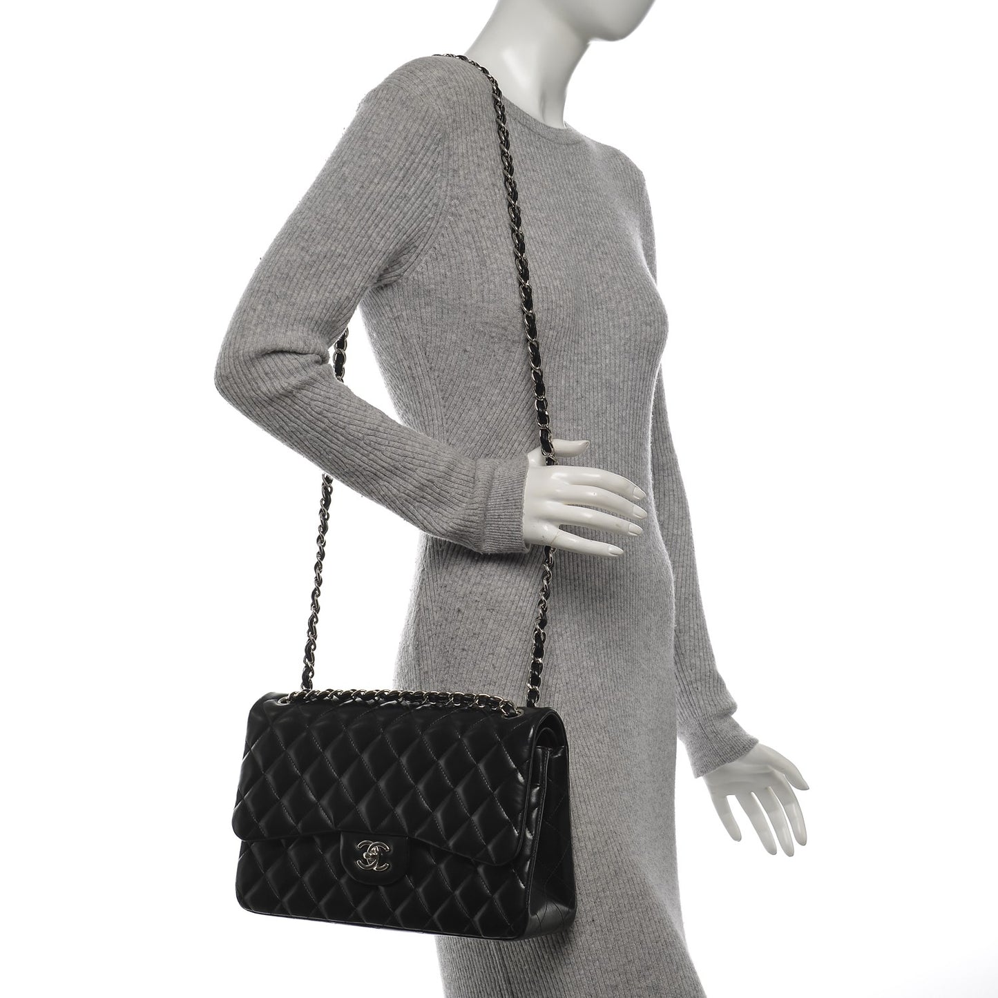 Lambskin Quilted Jumbo Double Flap Black