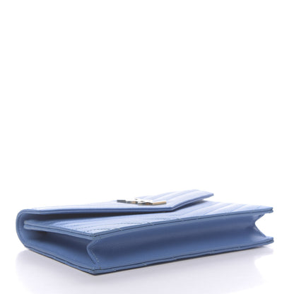 Saint Laurent Grain De Poudre Matelasse Chevron Monogram Envelope Chain Wallet Blue Clair 4 of 11