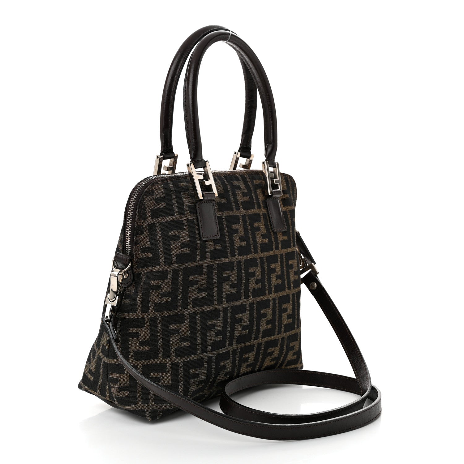 Fendi Zucca Top Handle Shoulder Bag Tote Tobacco 3 of 10