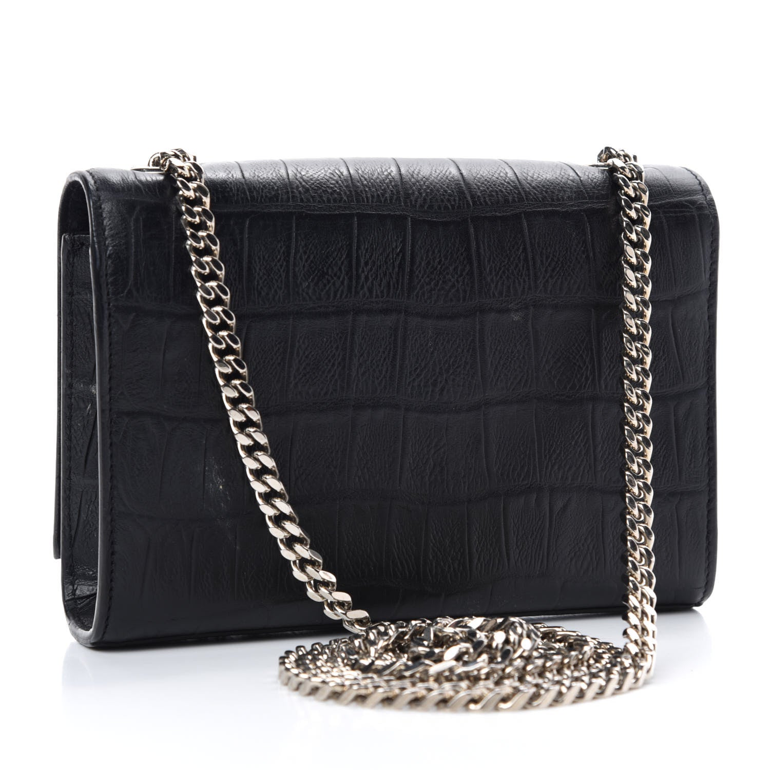 Saint Laurent Calfskin Crocodile Embossed Monogram Small Kate Tassel Satchel Black 3 of 9