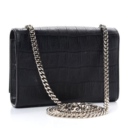 Saint Laurent Calfskin Crocodile Embossed Monogram Small Kate Tassel Satchel Black 3 of 9
