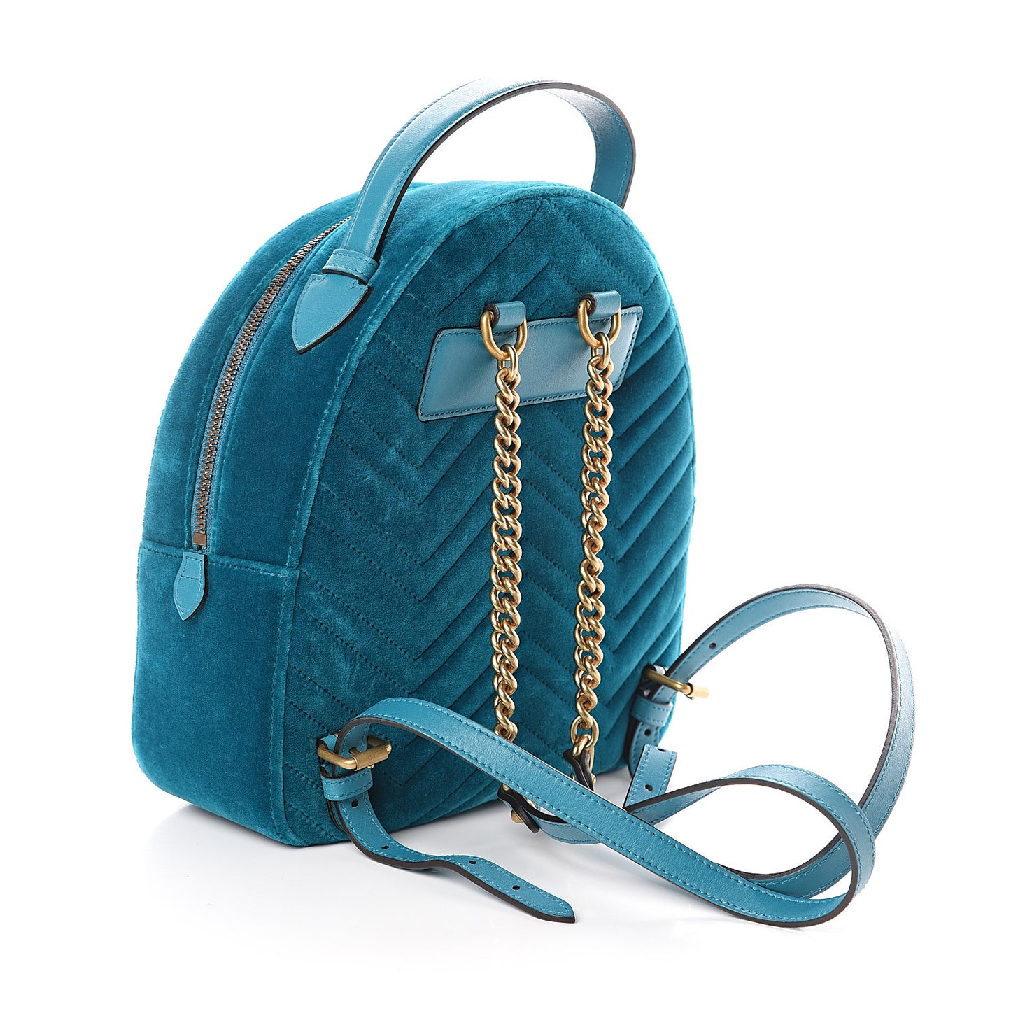 Velvet Matelasse GG Marmont Dome Backpack Pavone Cyan