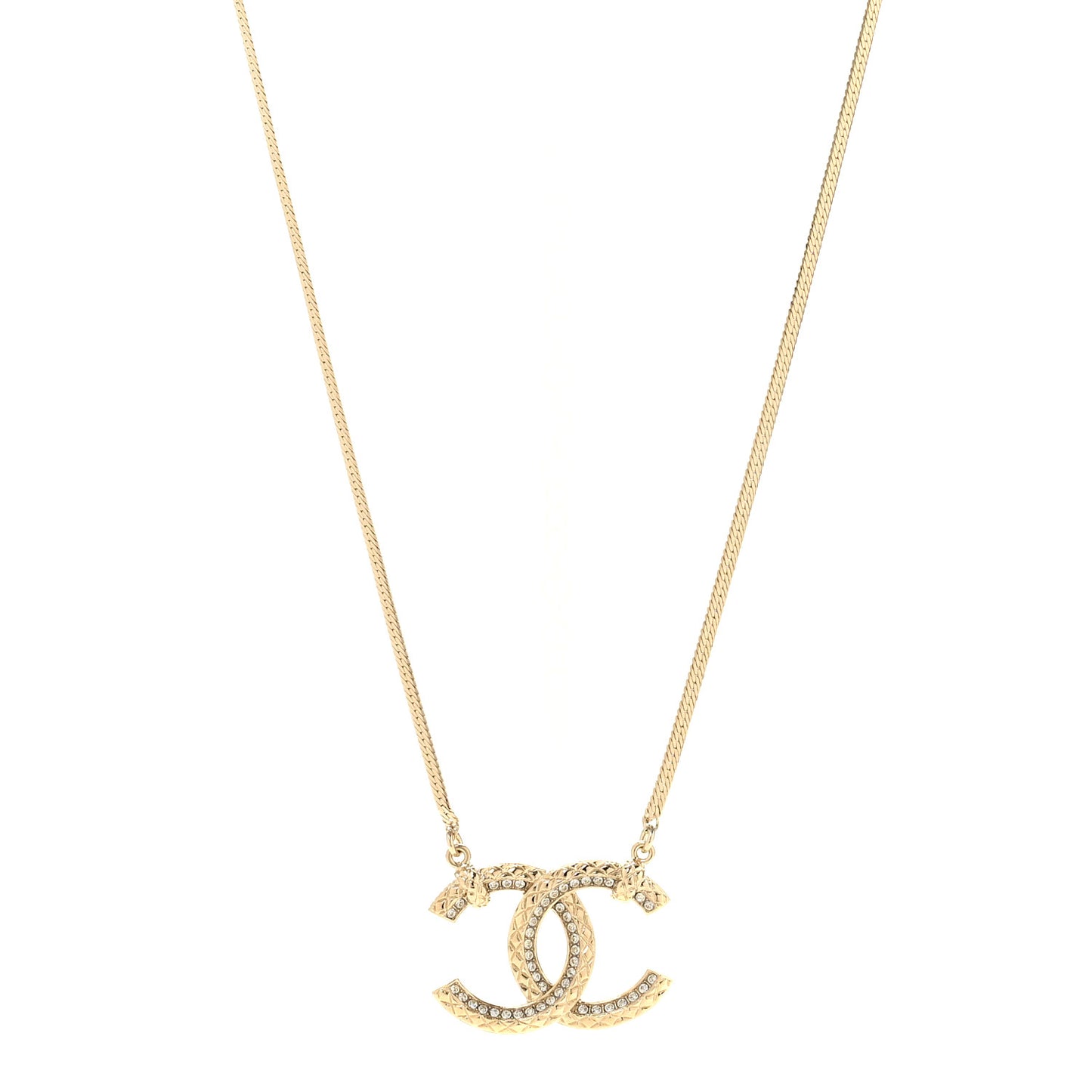 Crystal Metal Quilted CC Pendant Necklace Gold