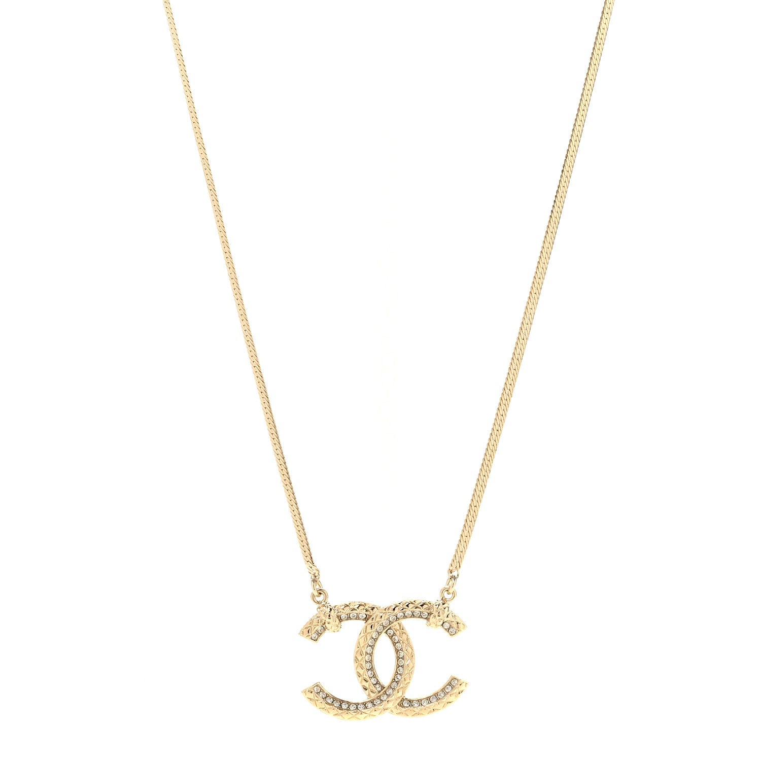 Chanel Crystal Metal Quilted CC Pendant Necklace Gold 1 of 6