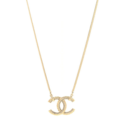 Chanel Crystal Metal Quilted CC Pendant Necklace Gold 1 of 6