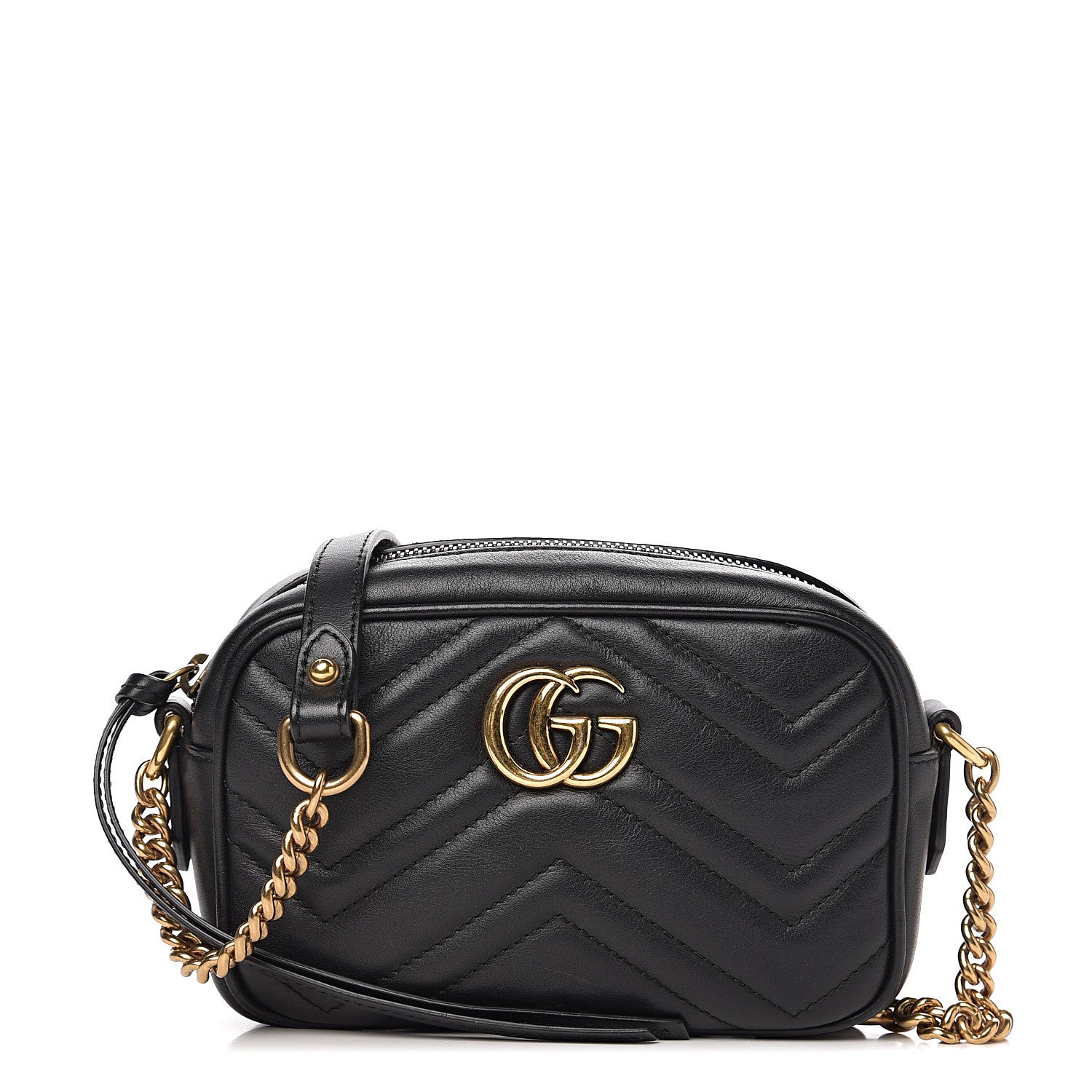 Gucci Calfskin Matelasse Mini GG Marmont Chain Shoulder Bag Black 1 of 9
