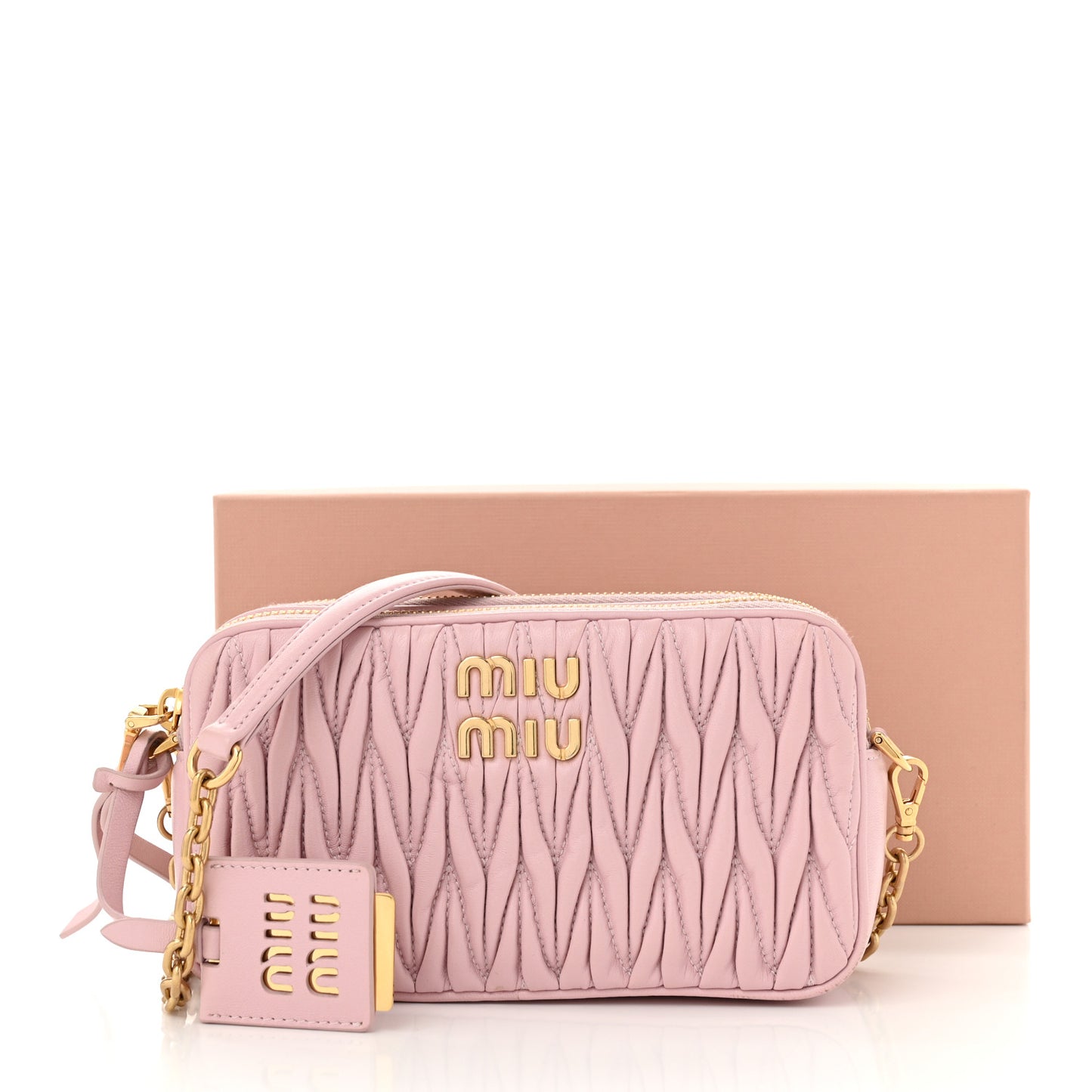 Nappa Matelasse Double Zip Chain Shoulder Bag Alabastro